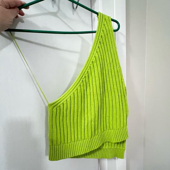 Zara Green ASYMMETRIC RIBBED KNIT TOP Size Medium - Picture 9 of 9